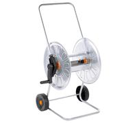 vidaXL Steel Hose Reel Cart - Silver/Black, Galvanized, Wheeled Trolley for 80m 1/2" / 50m 3/4" Garden Hose Storage, Weather-Resistant