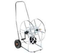 vidaXL Hose Reel Cart - Garden Trolley for 80m 3/4" Hose, Galvanised Steel Frame, Integrated Wheels, Angled Connector, Silver/Black