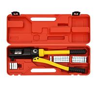 vidaXL Hydraulic Crimping Tool - Copper and Aluminium Lug Crimper, with 12 Pairs of Dies (10-300 mm²), 360° Rotating Head, Portable Carrying Case, 5 kg
