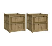 vidaXL Impregnated Pine Wood Garden Planters - Set of 2 - Square Outdoor Plant Pots for Patio Decor, Natural Wooden Flower Pots for Garden, Balcony, Indoor Use
