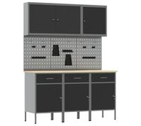 vidaXL Industrial Black Steel Work Cabinet Set/6 - Adjustable Height, Secure Storage, Wall-Mounted Shelves, 150 kg Capacity
