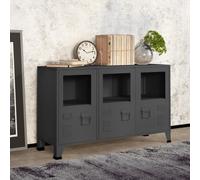 vidaXL Industrial Sideboard Anthracite Metal&Glass Living Room Storage Cabinet