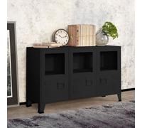 vidaXL Industrial Sideboard Black Metal and Glass Living Room Storage Cabinet