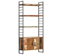 vidaXL Industrial-Style Solid Reclaimed Wood Bookcase with Powder-Coated Iron Frame, 3-Shelves, 2-Door Storage Display Unit, Brown, 80x30x180 cm