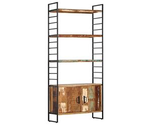 vidaXL Industrial-Style Solid Reclaimed Wood Bookcase with Powder-Coated Iron Frame, 3-Shelves, 2-Door Storage Display Unit, Brown, 80x30x180 cm