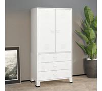 vidaXL Industrial Wardrobe White Metal Hanger Storage Cabinet Clothes Closet