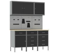 vidaXL Industrial Workshop Cabinet with Storage Units and Tool Wall Panel Made of Steel Wood Material Lockable Height Adjustable Feet Perfect for Garage Workshop Tool Organisation Workbench
