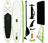 vidaXL Inflatable Stand Up Paddleboard with Sail Set SUP Board Set Boating Surfing Outdoor Surf Board Oar with Hand Pump Green and White