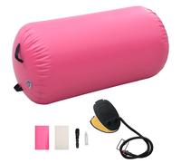 vidaXL Inflatable Gymnastic Roll with Pump PVC Pink Gym Training Cylinder