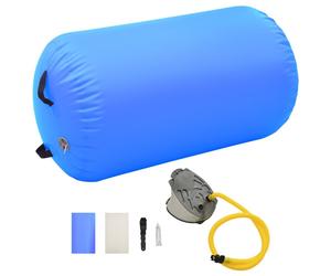 vidaXL Inflatable Gymnastic Roll with Pump PVC Blue Cylinder Gym Training