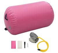 vidaXL Inflatable Gymnastic Roll with Pump PVC Pink Cylinder Gym Training