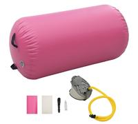 vidaXL Inflatable Gymnastic Roll with Pump PVC Pink Gym Training Cylinder