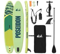vidaXL Inflatable Stand Up Paddle Board Poseidon Green PVC UV Resistant SUP Board for Adults, Portable Equipment for Water Sports with Wave Pattern