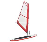 vidaXL Inflatable Stand Up Paddleboard with Sail Set UV Resistant Comfortable Stable Durable SUP Inflatable Board Set Red and White