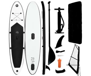 vidaXL Inflatable Stand Up Paddleboard with Sail Set Black and White SUP Board