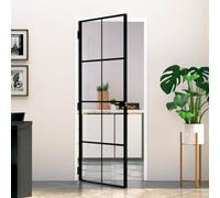 vidaXL Interior Door 83x201.5 cm - Glazed Tempered Glass Panels, Aluminium Frame, Black