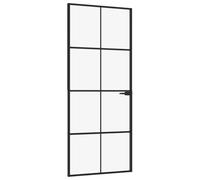 vidaXL Interior Door 83x201.5 cm - Glazed Tempered Glass Panels, Aluminium Frame, Black