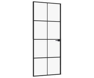vidaXL Interior Door in Black 83x201.5 cm - Glazed Tempered Glass Panels with Durable Aluminium Frame, Ideal for Modern Interior Spaces