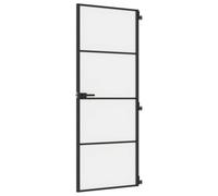 'vidaXL Tempered Glass and Aluminium Slim Black Interior Door 76x201.5 cm, Modern Design, Easy Installation, Privacy Protection for Home and Office