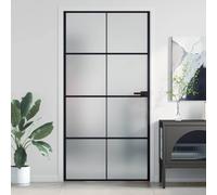 vidaXL Interior Door Slim Sliding Door Black Tempered Glass and Aluminium
