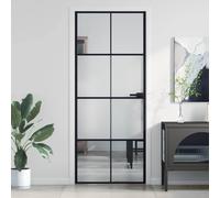 vidaXL Interior Door Slim Sliding Door Black Tempered Glass and Aluminium