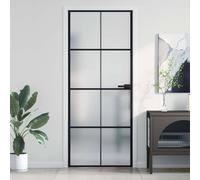 vidaXL Black Aluminium Interior Door with Tempered Glass Panel - 83x201.5 cm Slim and Modern Design Door/Room Divider with Mounting Materials