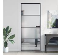 vidaXL Interior Door with Slim Black Frame - 83x201.5 cm - Tempered Glass and Aluminium - Includes Mounting Materials and Aluminium Alloy Handle