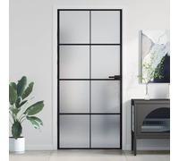vidaXL Interior Door Slim Sliding Door Black Tempered Glass and Aluminium