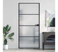 vidaXL Interior Door Slim Sliding Door Black Tempered Glass and Aluminium