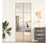 vidaXL Interior Door Slim Golden 83x201.5 cm Tempered Glass and Aluminium