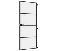 vidaXL Interior Door of Tempered Glass and Aluminium with Slim Black Frame - Elegant Design & Privacy Enhancing Matt Glass for Home and Office Use