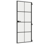 vidaXL Black Aluminium Interior Door with Tempered Glass Panel - 83x201.5 cm Slim and Modern Design Door/Room Divider with Mounting Materials
