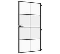 vidaXL Interior Door Slim Sliding Door Black Tempered Glass and Aluminium