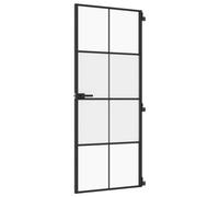 vidaXL Interior Door Slim Sliding Door Black Tempered Glass and Aluminium