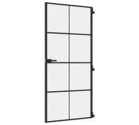vidaXL Interior Door Slim Sliding Door Black Tempered Glass and Aluminium