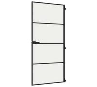vidaXL Interior Door Slim Sliding Door Black Tempered Glass and Aluminium