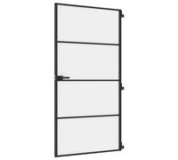 vidaXL Interior Door Slim Sliding Door Black Tempered Glass and Aluminium