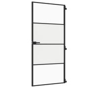 vidaXL Slim Black Interior Door with Tempered Glass and Aluminium Frame - 93x201.5 cm, Ideal for Home and Office Spaces
