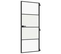 vidaXL Interior Door with Slim Black Frame - 83x201.5 cm - Tempered Glass and Aluminium - Includes Mounting Materials and Aluminium Alloy Handle