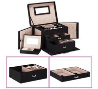 vidaXL Jewellery Box 3-Layer with Mirror Lockable Black 26x18x17.5 cm