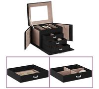 vidaXL Jewellery Box 4-Layer with Mirror Lockable Black 22.5x17.5x16.5 cm