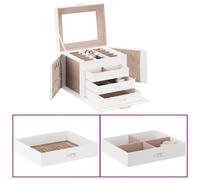 vidaXL Jewellery Box 4-Layer with Mirror - Lockable, Velvet Interior - White 22.5x17.5x16.5 cm