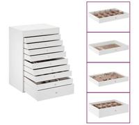 vidaXL Jewelry Box 10-Layer Organizer with Watch Holders - White, Velvet Lining, 29x20.5x40.5 cm, For Rings/Bracelets/Necklaces, Elegant Design with Leatherette Finish