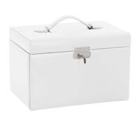 vidaXL Jewelry Box - 3-Layer White PU/Velvet Organizer with Mirror, Lockable, 26 cm x 18 cm x 17.5 cm