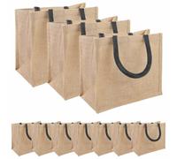 vidaXL Jute Handbags 10 Pieces Natural and Black 26 x 22 x 14 cm, Environmentally Friendly Rectangular Jute Bag, Durable Shopping Companion, Spacious for Everyday Use