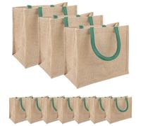 vidaXL Jute Handbags 10 Pieces Natural and Green 26 x 22 x 14 cm, Environmentally Friendly Rectangular Jute Bag, Durable Shopping Companion, Spacious for Everyday Use