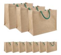 vidaXL Jute Handbags, 10 Pieces, Natural and Green, 42 x 33 x 19 cm, Environmentally Friendly Rectangular Jute Bag, Durable Shopping Companion, Spacious for Everyday Use