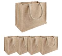 vidaXL Jute Handbags 5 Pcs Natural 26 x 22 x 14 cm 100% Tossa Jute, Environmentally Friendly Rectangular Jute Bag, Durable Shopping Companion, Spacious for Everyday Use