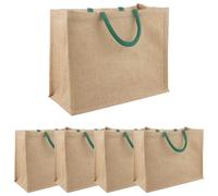 vidaXL Jute Handbags, 5 Pieces, Natural and Green, 42 x 33 x 19 cm, Environmentally Friendly Rectangular Jute Bag, Durable Shopping Companion, Spacious for Everyday Use