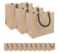 vidaXL Jute Handbags, 50 Pieces, Natural and Black, 26 x 22 x 14 cm, Environmentally Friendly Rectangular Jute Bag, Durable Shopping Companion, Spacious for Everyday Use